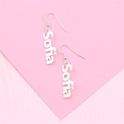 Boucles d'oreilles prénom vertical en argent massif