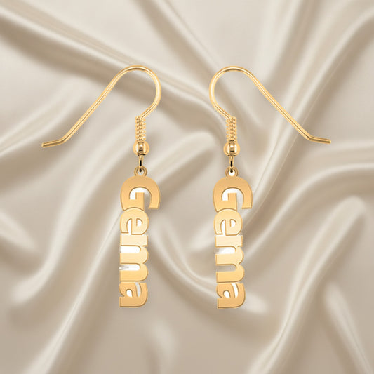 Boucles d'oreilles prénom vertical personnalisable, argent et plaqué