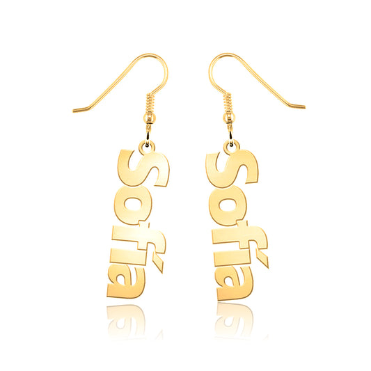 Boucles d'oreilles prénom vertical personnalisées plaqué or