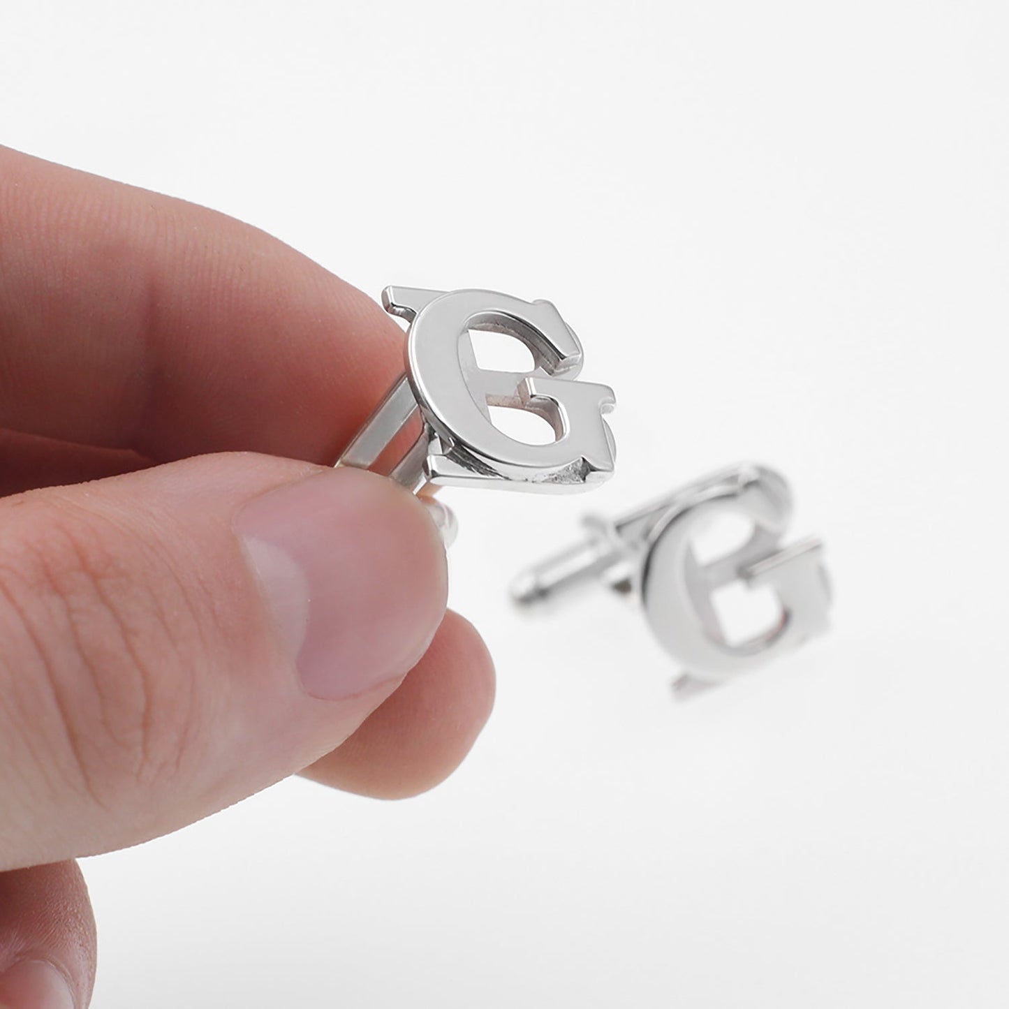 Boutons de Manchette Argent Personnalisés Initiales Superposées