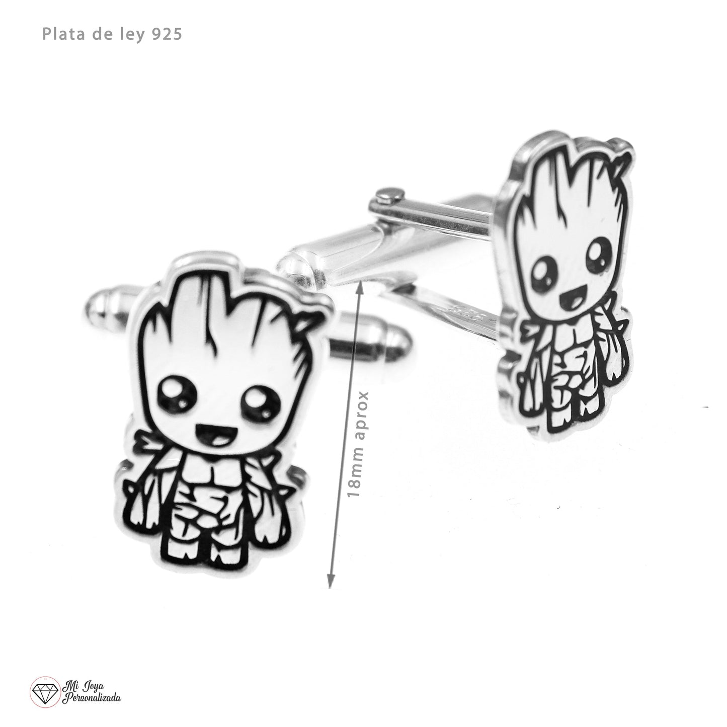 Boutons de manchette en argent 925, motif Groot