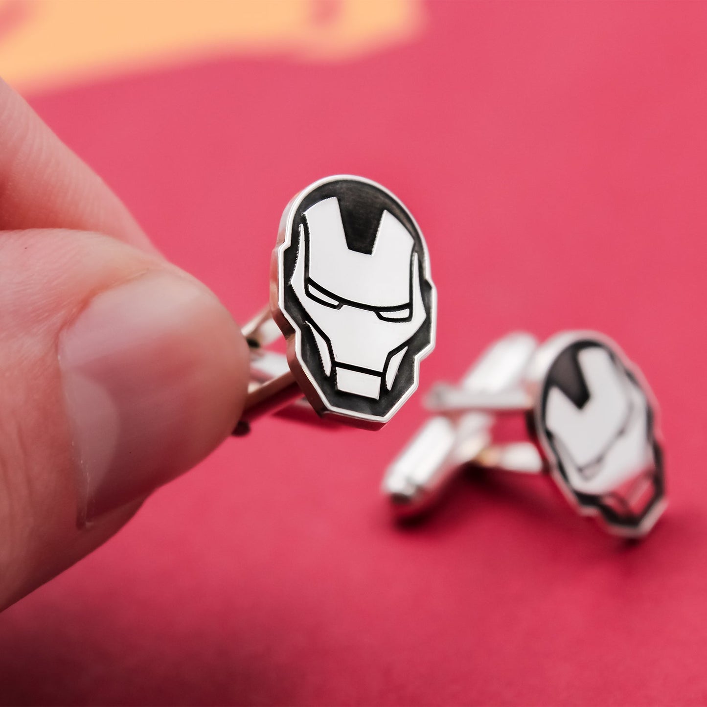 Boutons de manchette Iron Man personnalisables en argent 925