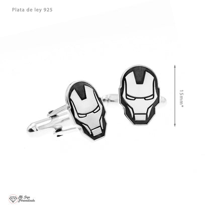 Boutons de manchette Iron Man personnalisables en argent 925