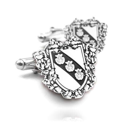 Boutons de Manchette Personnalisés Blason Héraldique en Argent