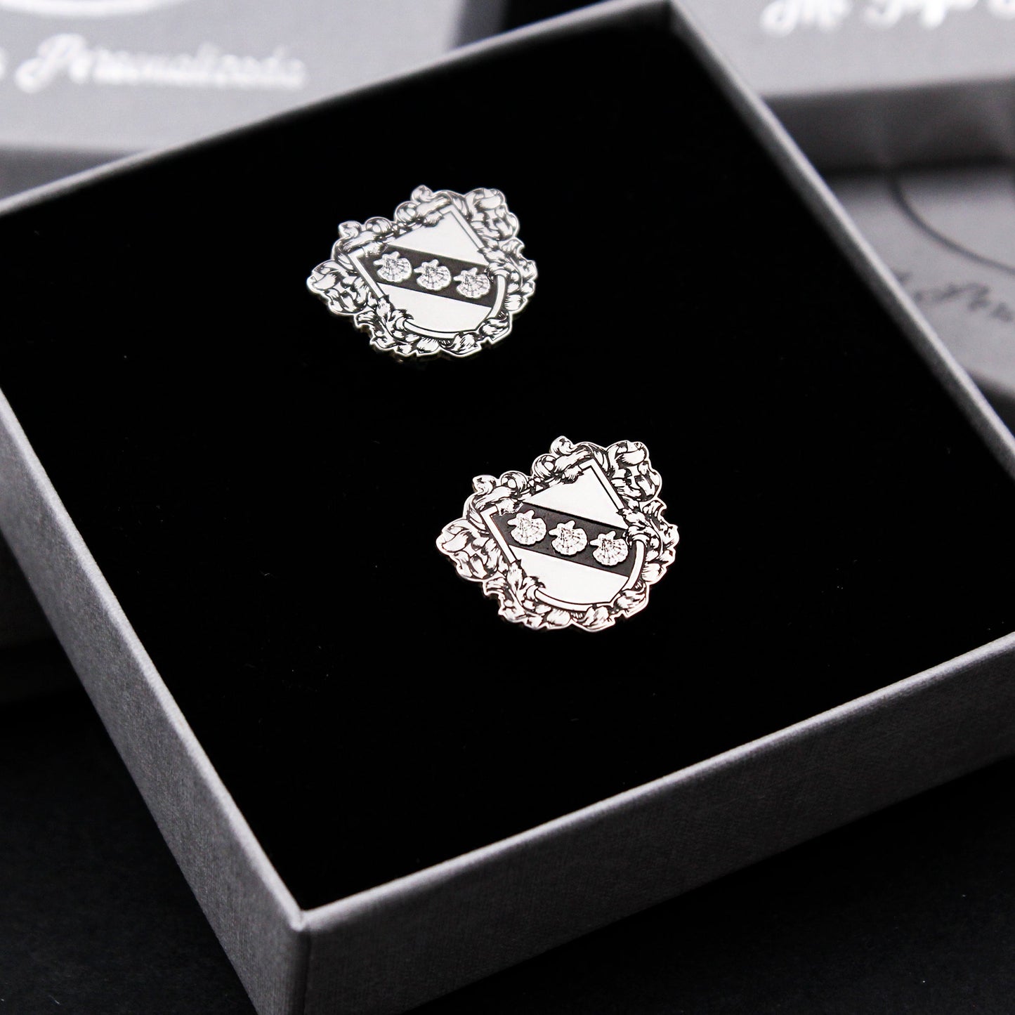 Boutons de Manchette Personnalisés Blason Héraldique en Argent