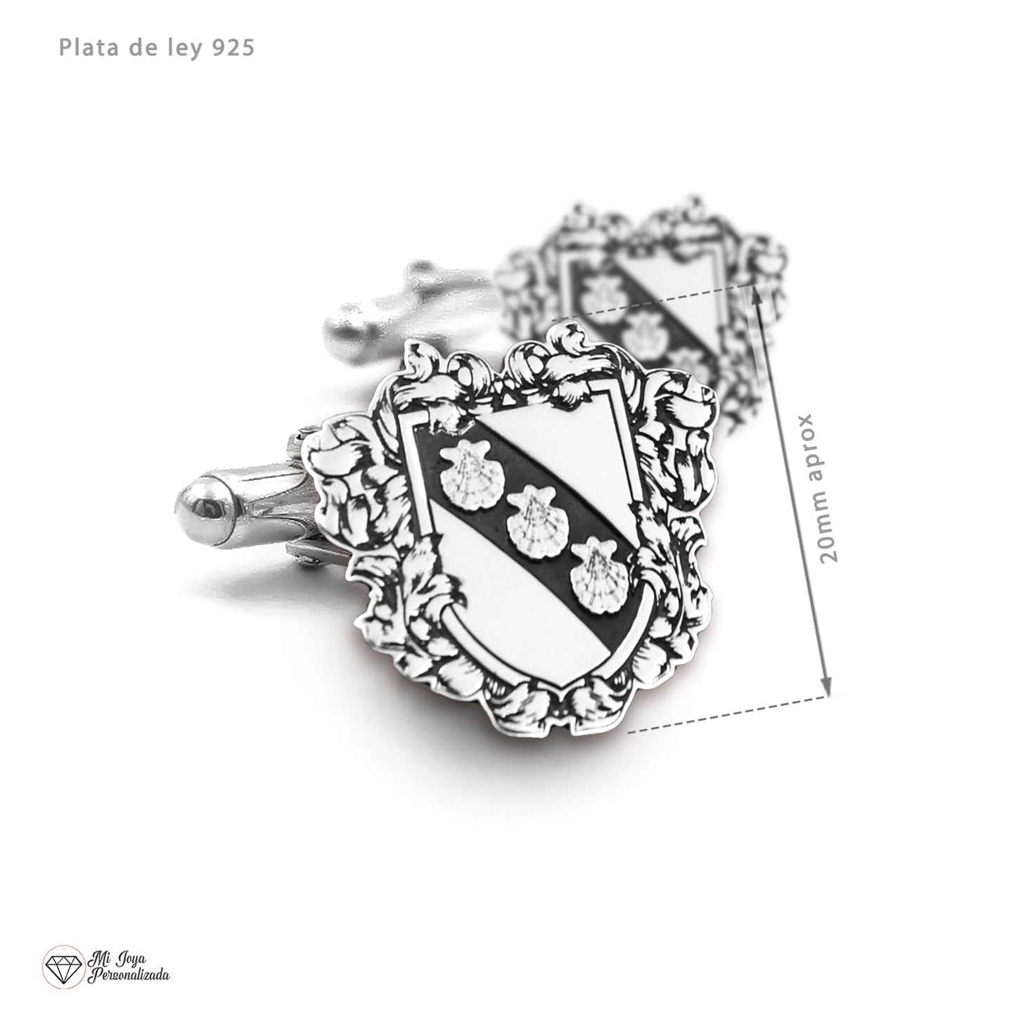 Boutons de Manchette Personnalisés Blason Héraldique en Argent