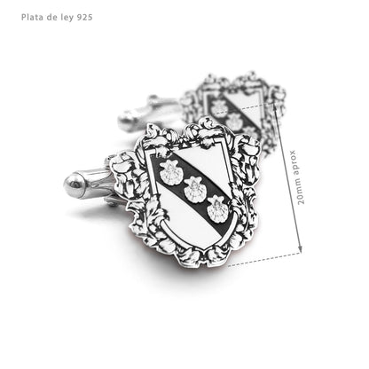 Boutons de Manchette Blason Héraldique, gravure personnalisée, argent 925