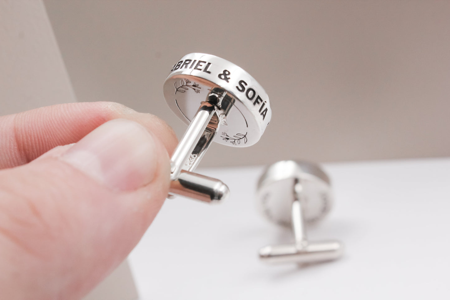 Boutons de manchette personnalisés en argent, message secret