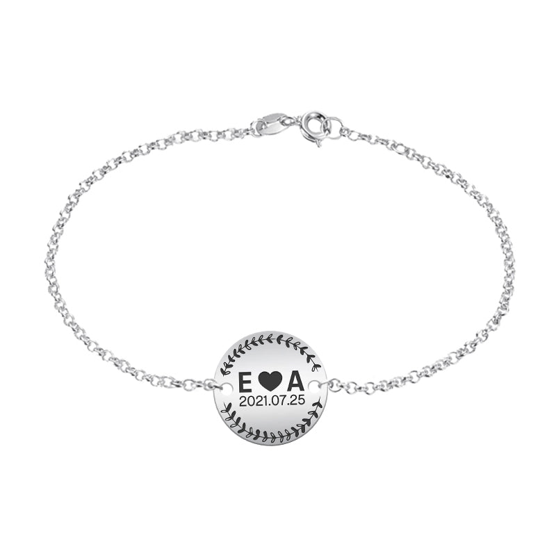 Bracelet Argent 925 Personnalisable - Date et Initiale
