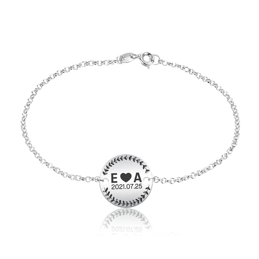 Bracelet Argent 925 Personnalisable - Date et Initiale