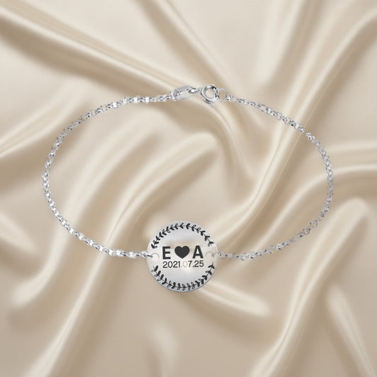Bracelet Argent 925 Personnalisable - Date et Initiale