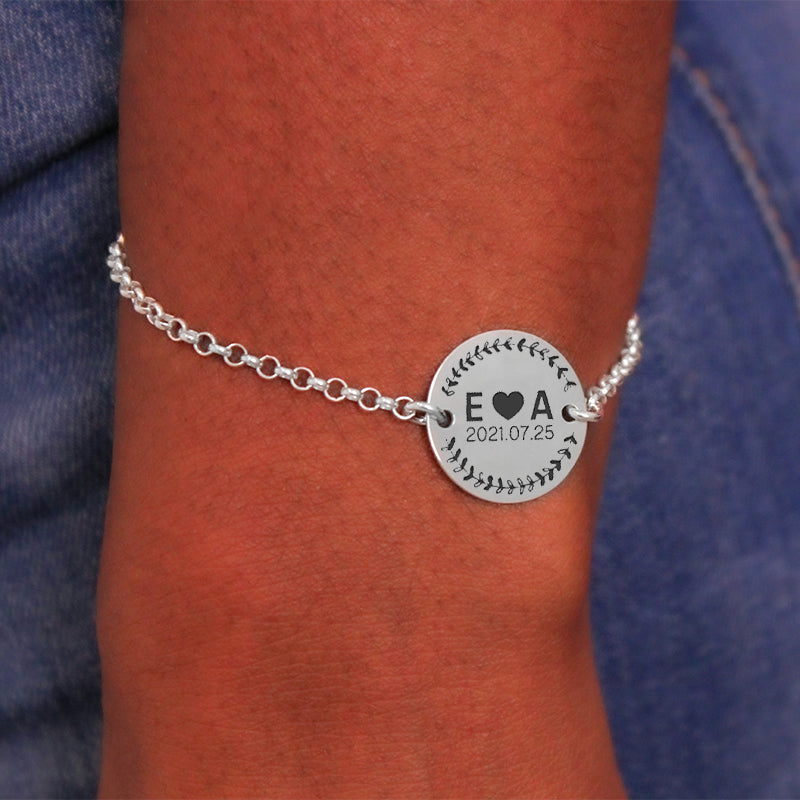 Bracelet Argent 925 Personnalisable - Date et Initiale