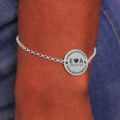 Bracelet Argent 925 Personnalisable - Date et Initiale
