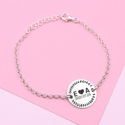 Bracelet Argent 925 Personnalisable - Date et Initiale