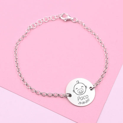Bracelet Argent 925 Personnalisable - Prénom et Date Bébé