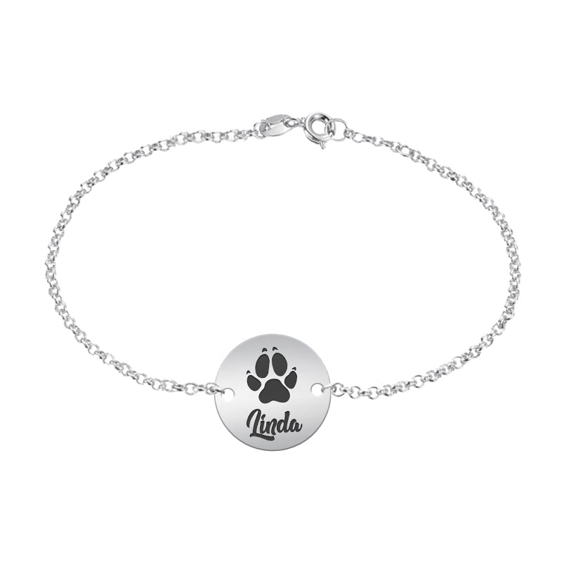 Bracelet Argent 925 Personnalisé Empreinte et Nom Animal