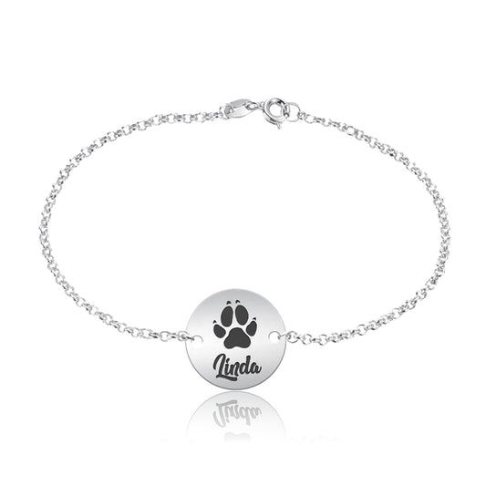 Bracelet Argent 925 Personnalisé Empreinte et Nom Animal