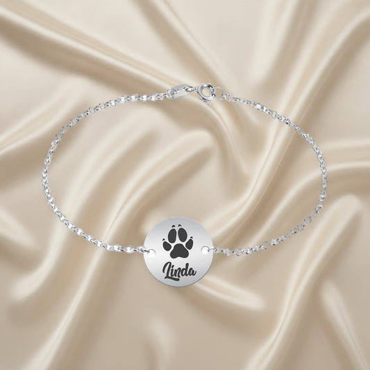 Bracelet Argent 925 Personnalisé Empreinte et Nom Animal