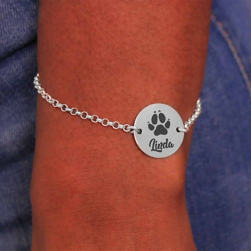 Bracelet Argent 925 Personnalisé Empreinte et Nom Animal