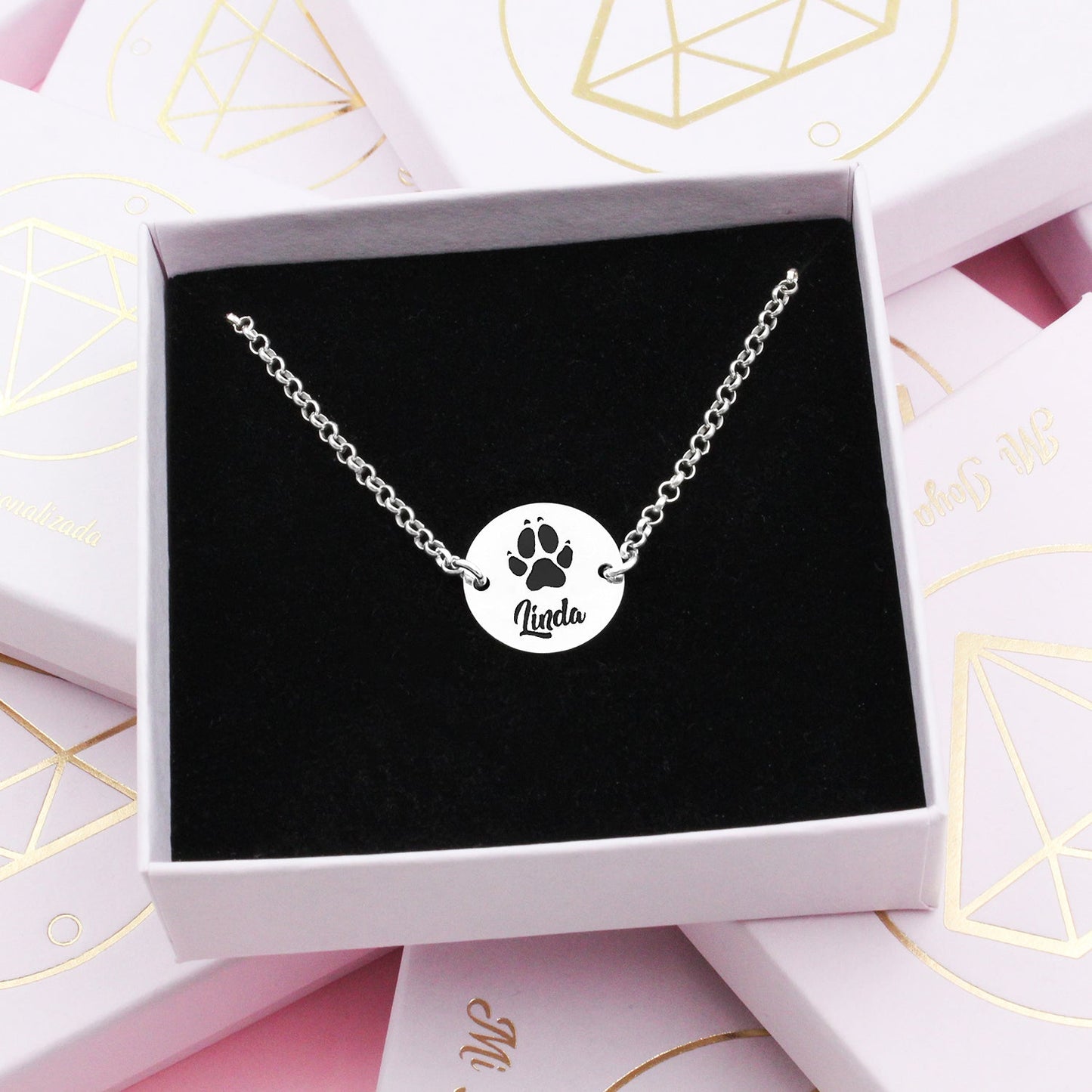 Bracelet Argent 925 Personnalisé Empreinte et Nom Animal