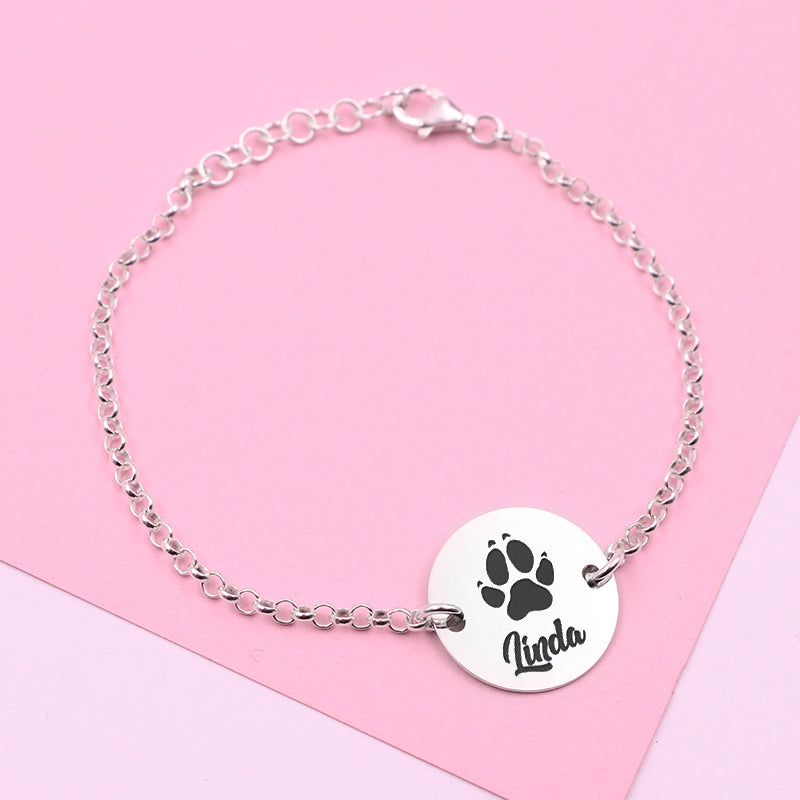 Bracelet Argent 925 Personnalisé Empreinte et Nom Animal