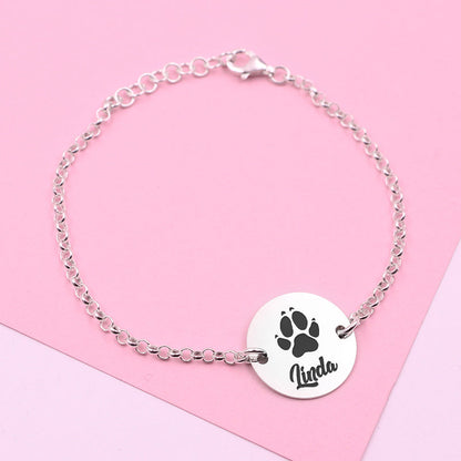 Bracelet Argent 925 Personnalisé Empreinte et Nom Animal