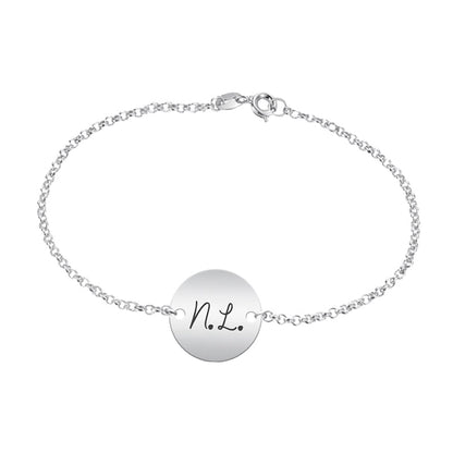 Bracelet argent médaille 18mm 2 initiales gravées