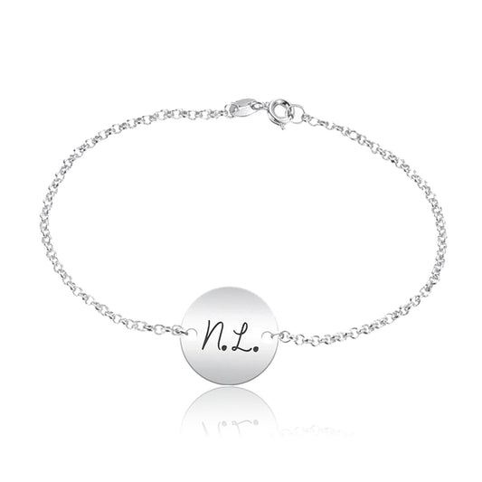 Bracelet argent médaille 18mm 2 initiales gravées