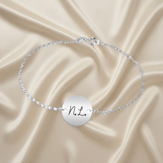 Bracelet argent médaille 18mm 2 initiales gravées