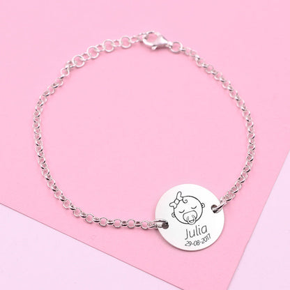Bracelet Argent Personnalisé Naissance Fille