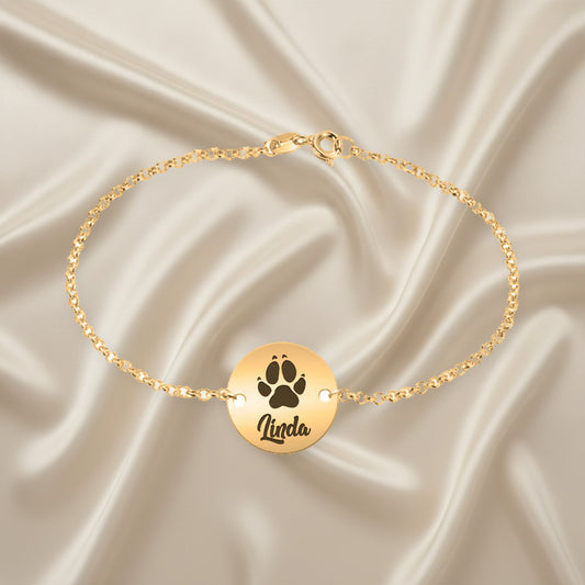 Bracelet argent plaqué or : empreinte et nom de votre animal gravés