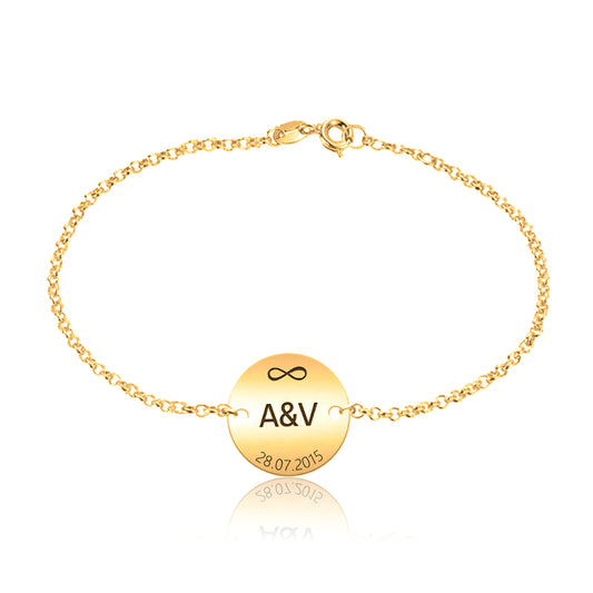Bracelet argent plaqué or, médaille personnalisable 18mm