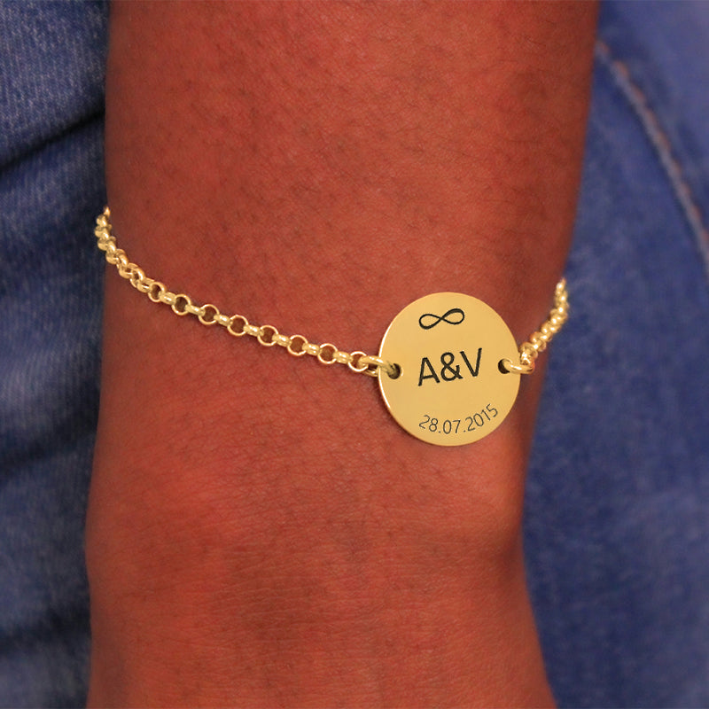 Bracelet argent plaqué or, médaille personnalisable 18mm
