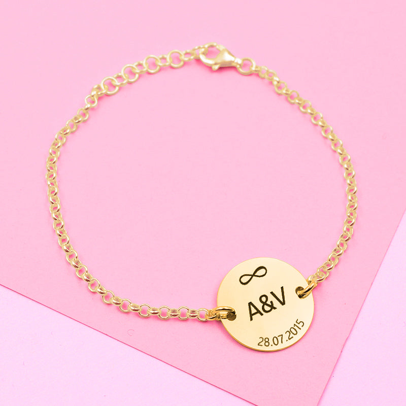 Bracelet argent plaqué or, médaille personnalisable 18mm