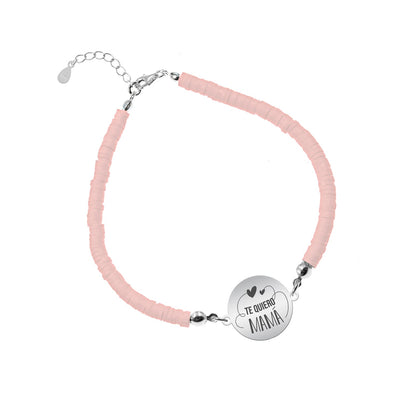 Bracelet argile polymère personnalisé Maman, médaille en argent
