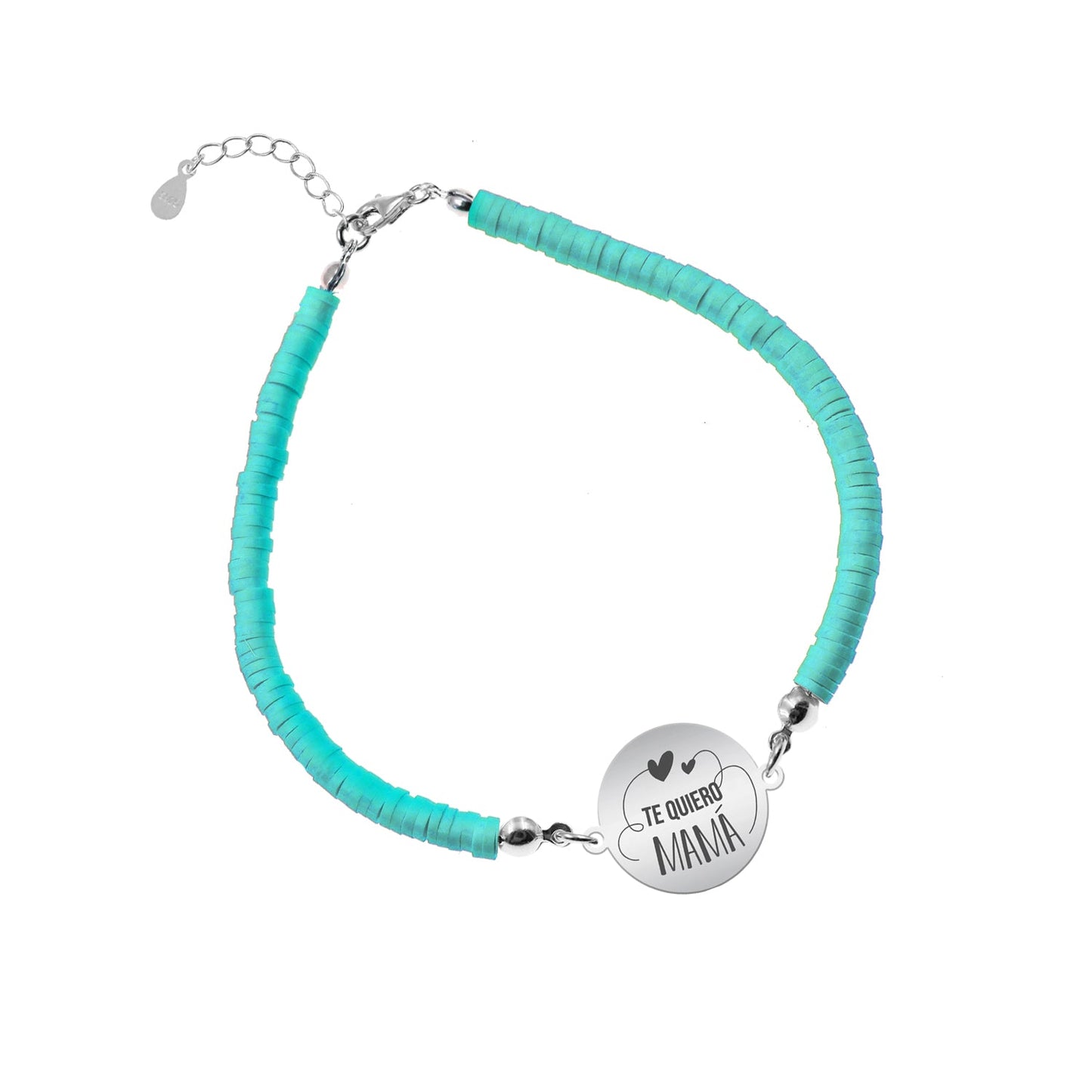 Bracelet argile polymère personnalisé Maman, médaille en argent