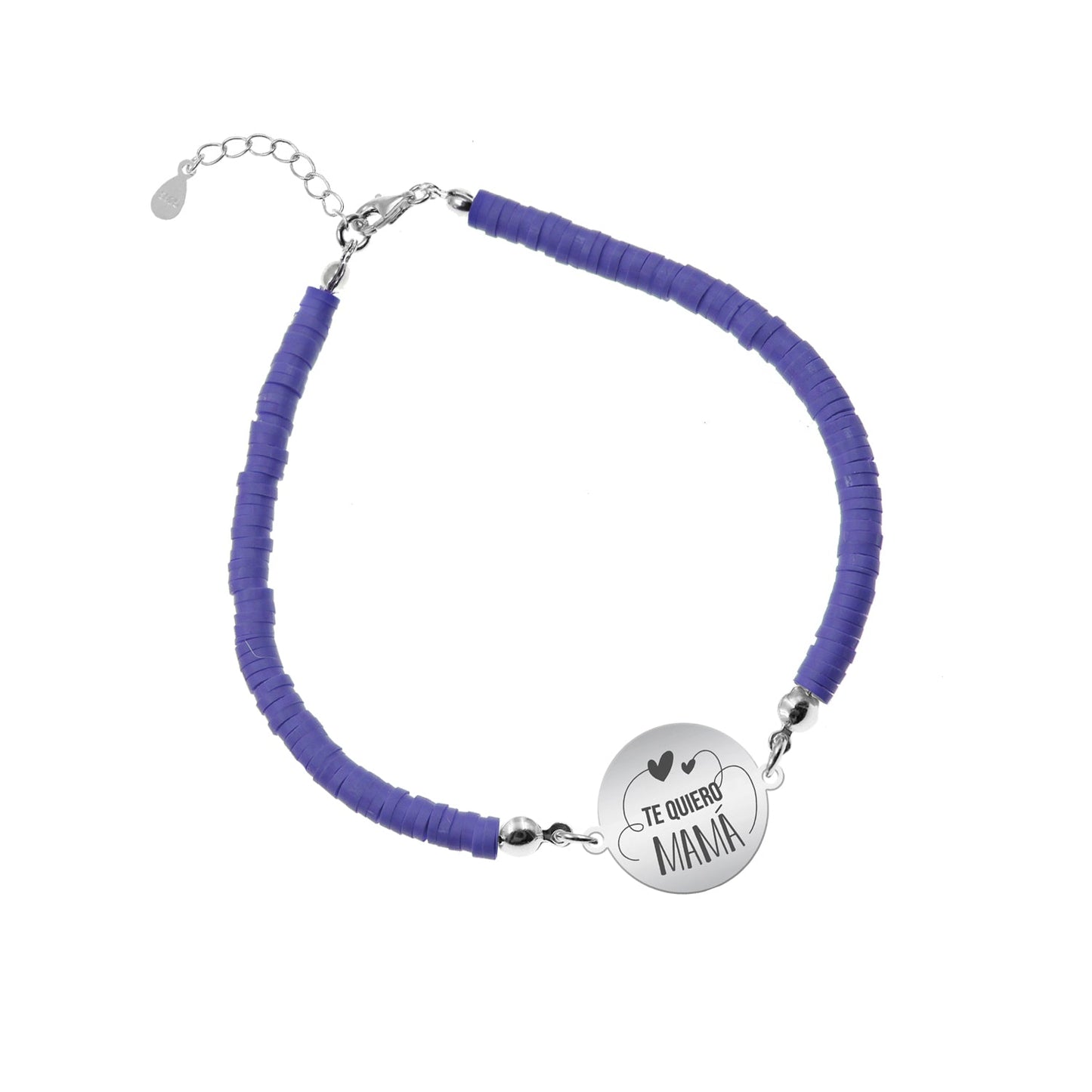Bracelet argile polymère personnalisé Maman, médaille en argent