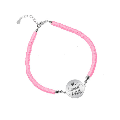 Bracelet argile polymère personnalisé Maman, médaille en argent