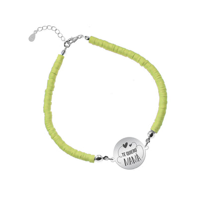 Bracelet argile polymère personnalisé Maman, médaille en argent