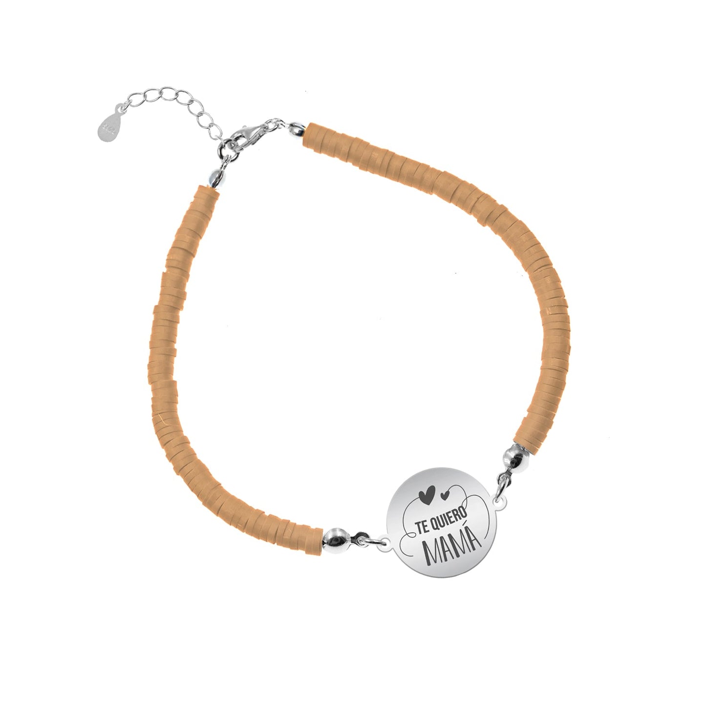 Bracelet argile polymère personnalisé Maman, médaille en argent