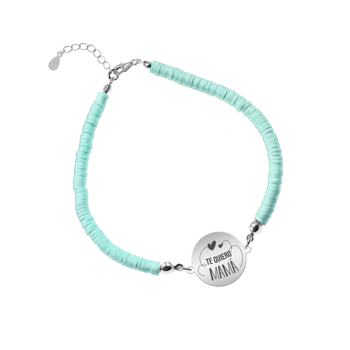 Bracelet argile polymère personnalisé Maman, médaille en argent