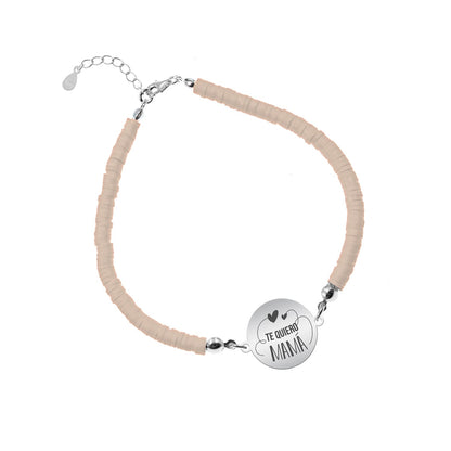 Bracelet argile polymère personnalisé Maman, médaille en argent