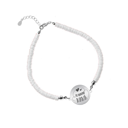 Bracelet argile polymère personnalisé Maman, médaille en argent