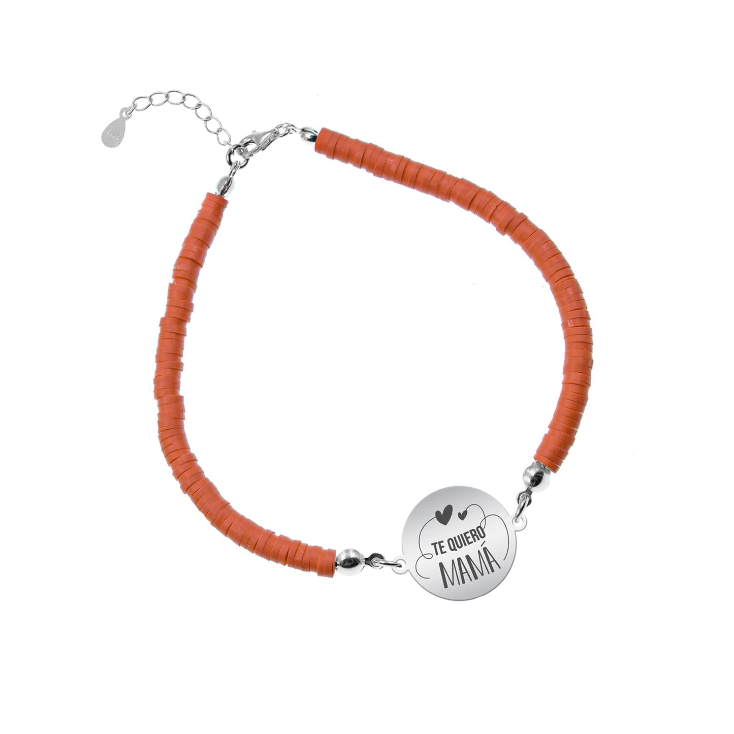 Bracelet argile polymère personnalisé Maman, médaille en argent
