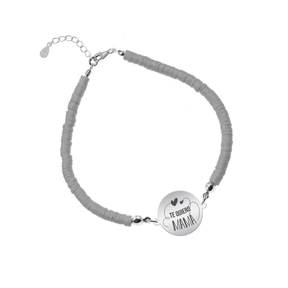 Bracelet argile polymère personnalisé Maman, médaille en argent