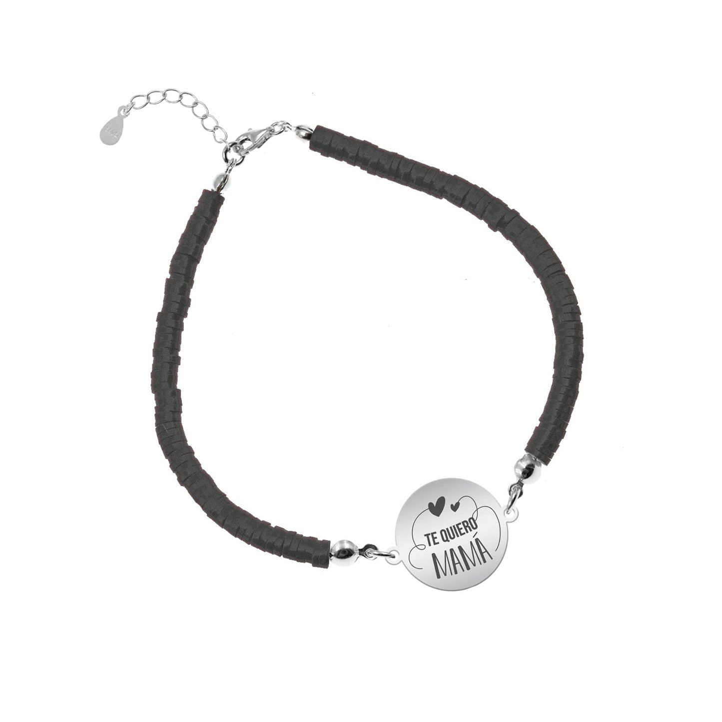 Bracelet argile polymère personnalisé Maman, médaille en argent
