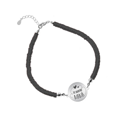 Bracelet argile polymère personnalisé Maman, médaille en argent