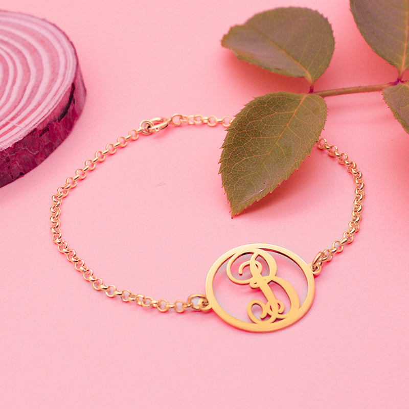 Bracelet chaîne argent 925 plaqué or initiale personnalisable