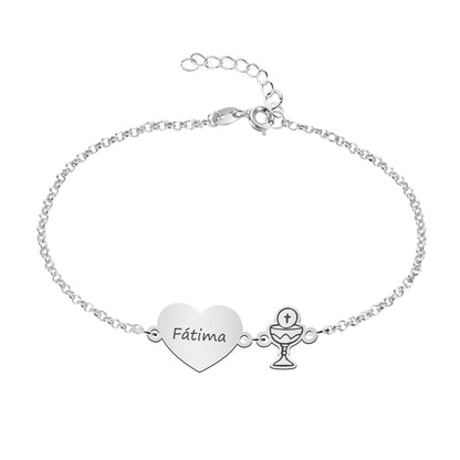 Bracelet Communion Fille Argent 925 Cœur Personnalisé