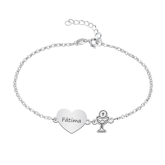Bracelet Communion Fille Argent 925 Cœur Personnalisé